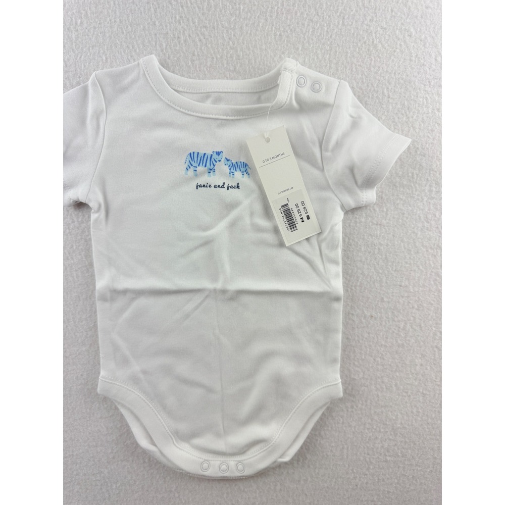 Janie and Jack Baby Zebra Graphic‎ Bodysuit White Short Sleeve 0-3 Months NEW